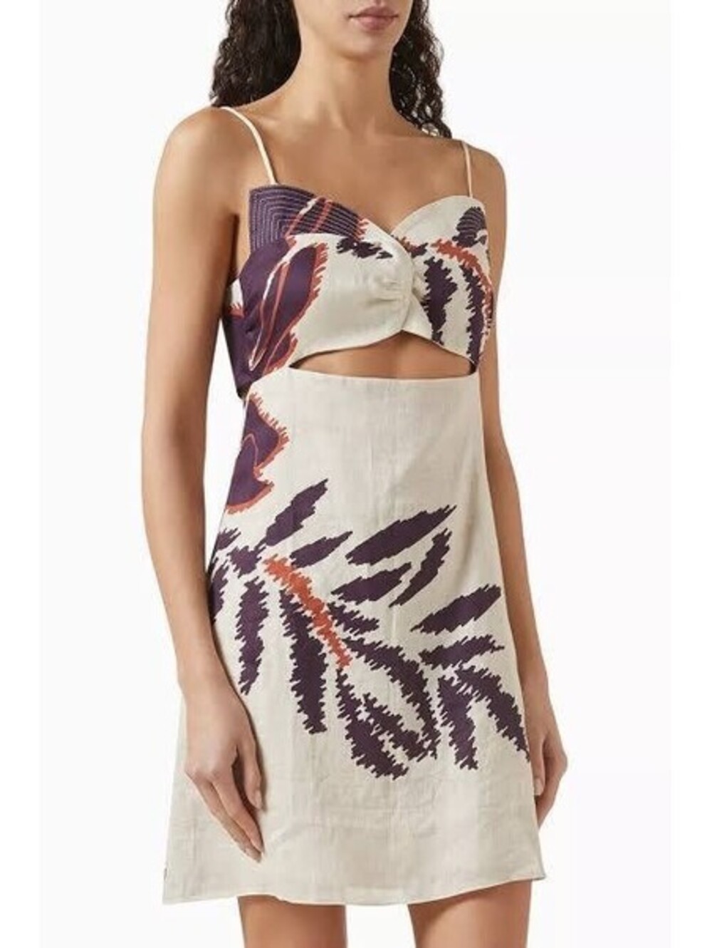 Juan de Dios Victoria Floral Linen Cutout Mini Dress Ecru Gladiolos Size 4